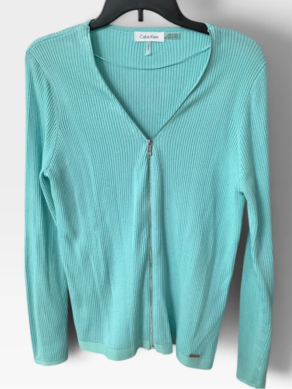 Calvin Klein Women's Aqua Ribbed Full Zip Cardigan Size Medium EUC